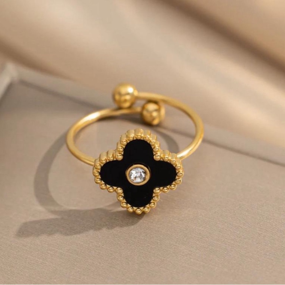 Stainless Steel Elegant Black and Gold Women's Ring (ADJUSTABLE OZ)